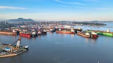 4K大连市港口码头轮船停泊视频的预览图